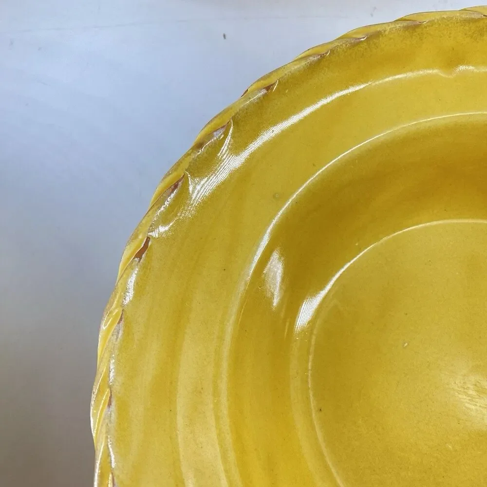 Set of 4 Pottery Barn Whipstitch Yellow Stoneware Bowls 9.25” Italy
